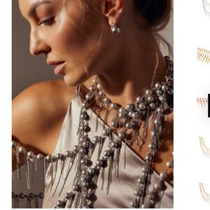 Samira Silver Fringe Silver Fresh Water Pear 62” Necklacee